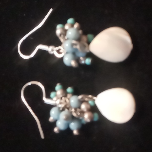 Sterling silver,mother of pearl & turquoise earrings. Stamped 925 - Picture 2 of 6